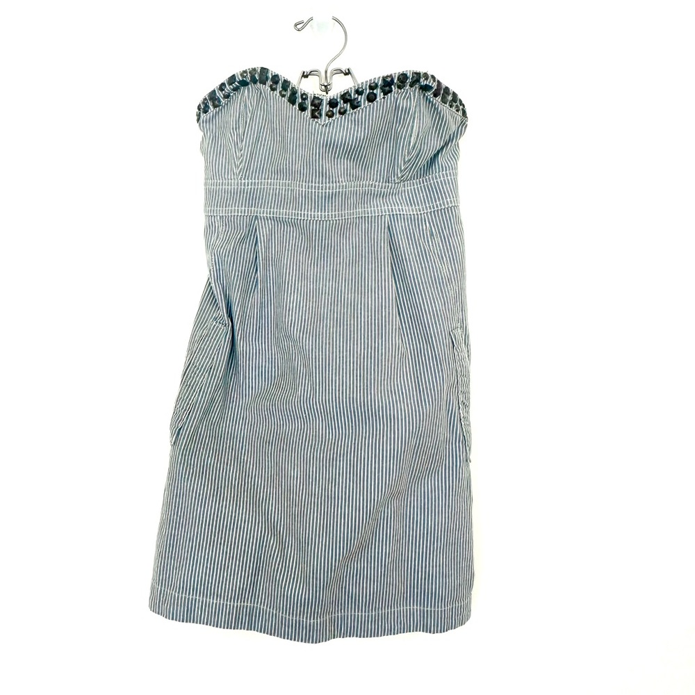 Abercrombie & Fitch Blue and White Striped Strapless Dress with Pockets